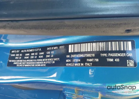 2018 Alfa Romeo Giulia Rwd from USA, damaged, VIN ZARFAEBN0J7566218